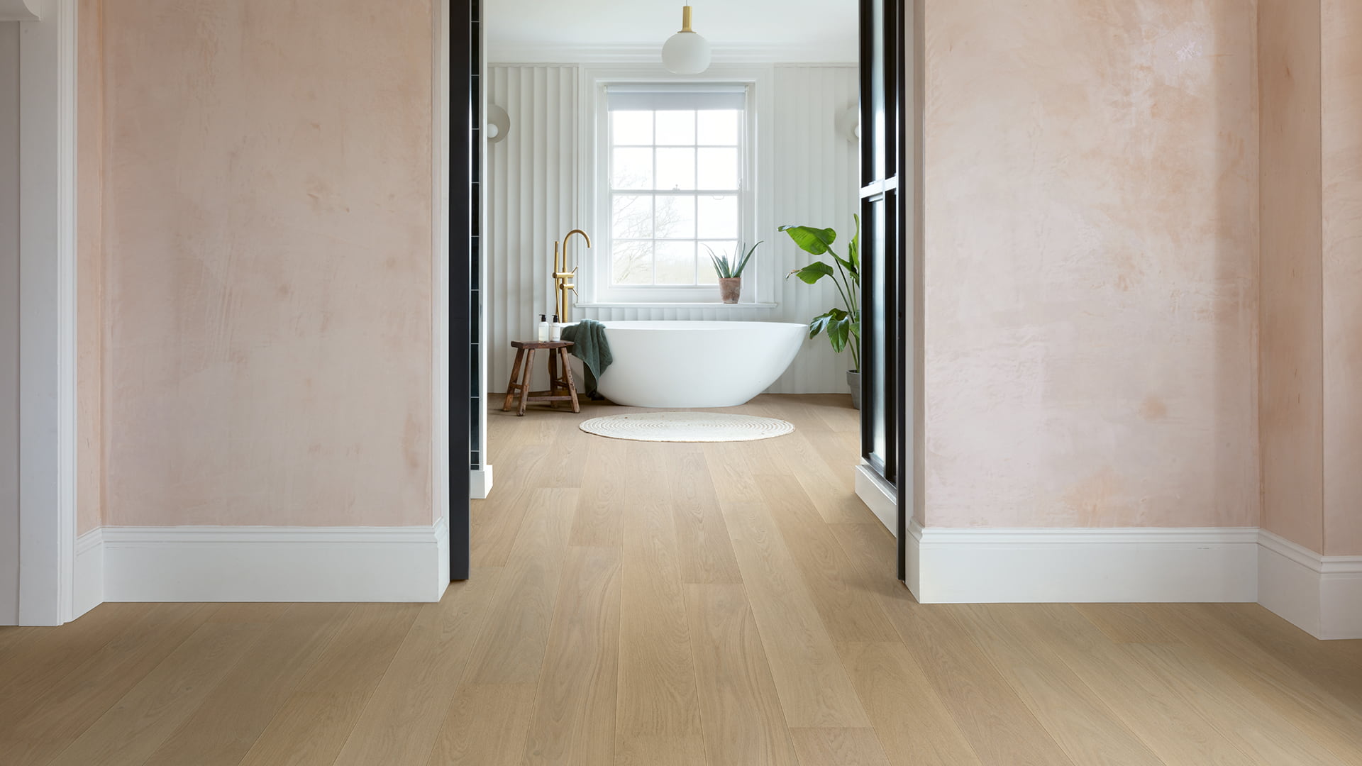 Bathroom with Quick-Step engineered wood floor
